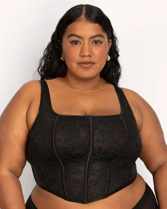No-Show Lace Bustier Bra Top - Black Hue Full Coverage Bra
