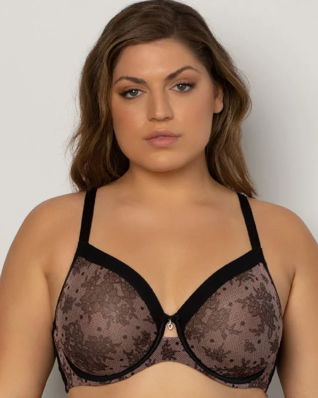Sheer Mesh Full Coverage Unlined Underwire Bra - Chantilly Push-Up Wireless Bra