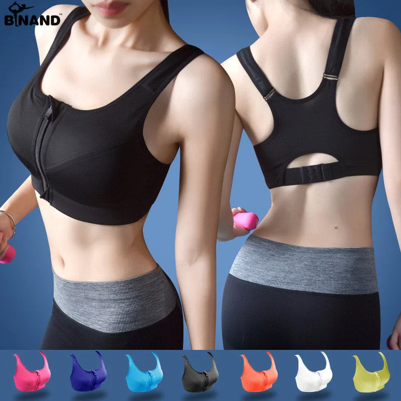 Sports Bra Padded Wirefree With Front Zipper Closure Stylish Lace Bralette