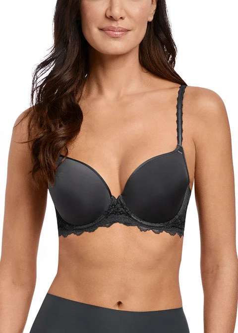 Wacoal Lace Perfection Contour Bra, Charcoal Adjustable Comfort Bra