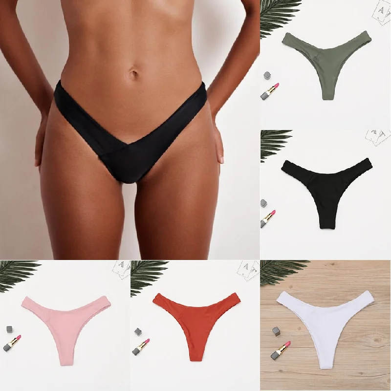 2020 Sexy Bikini Bottoms Brazilian Swimwear Women Briefs Thong Low Waist Swimsuit Bottom Solid Cheeky Bikini Bottom Swim Trunks Bold Color Swimsuit