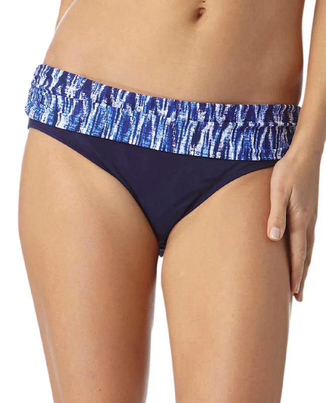 Anne Cole Indigo Tide Foldover Mid-Rise Brief Swim Bottom Lace Back Bikini