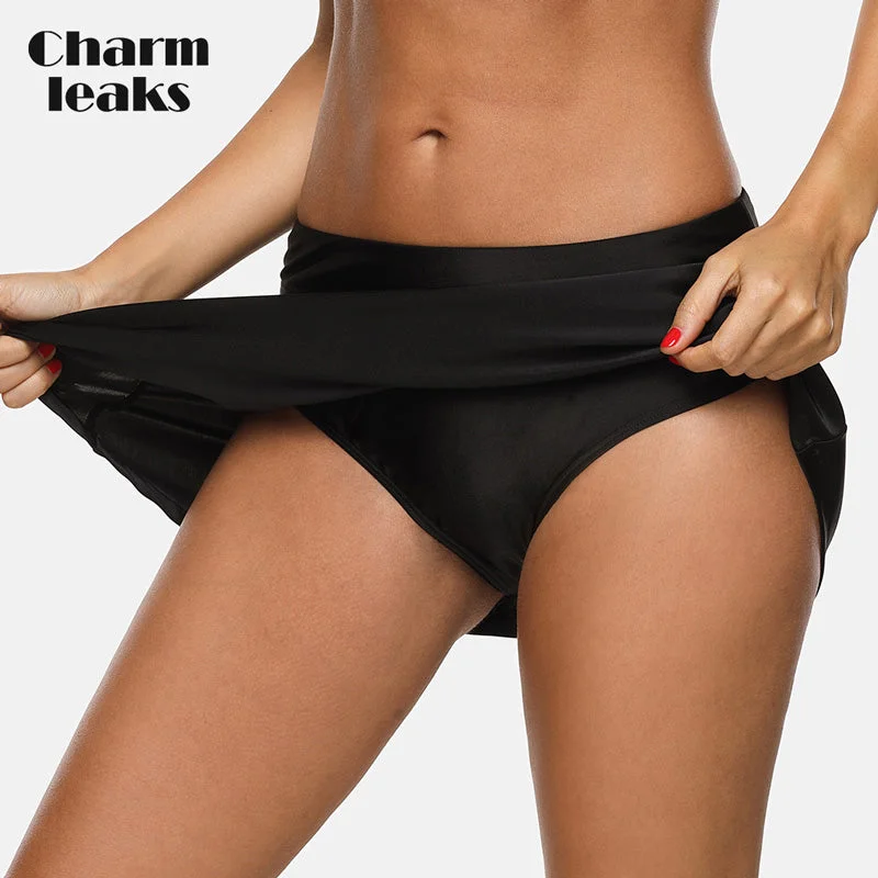 Charmleaks Women Bikini Bottom Swim Skirt Build-in Brief  Swim Trunks Solid Swimwear Briefs Swimming Bottom Tankini Bottoms Elegant Ruffled Bikini