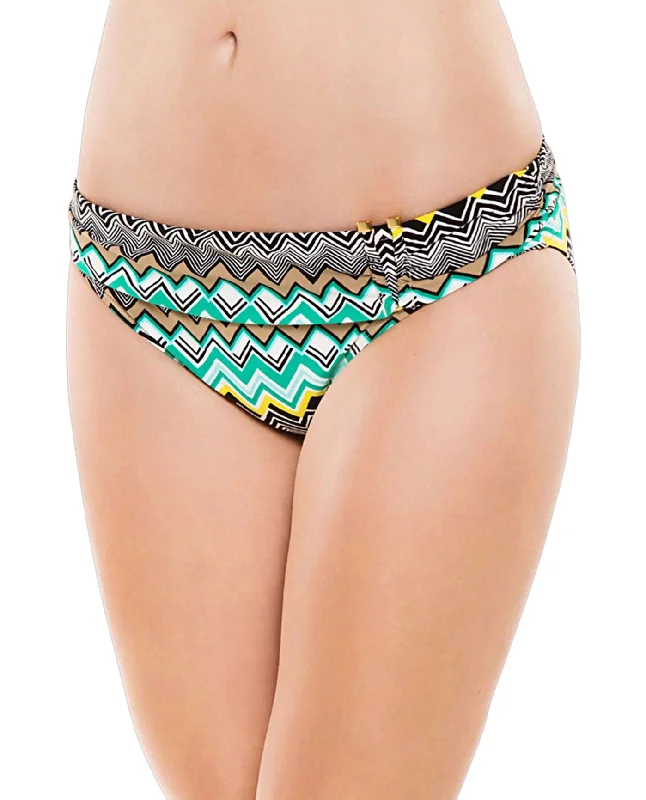 La Blanca Emerald Sahara Chevron Shirred Band Hipster Swim Bottom Strap Bikini Set