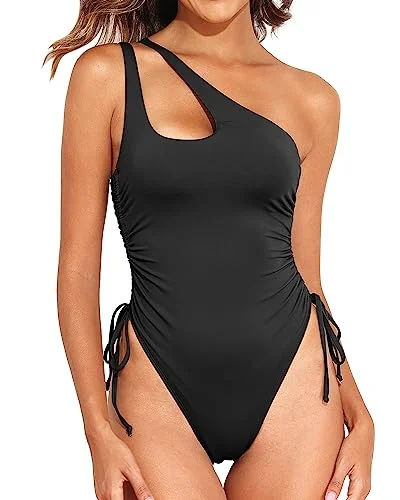 One Shoulder One Piece Tummy Control Swimsuits Deep-V Swimsuit Design