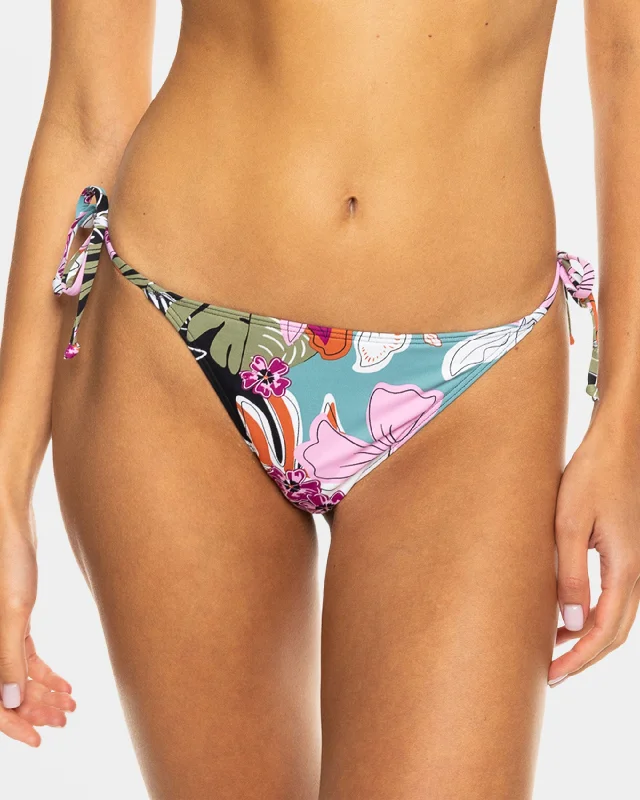 Beach Classics Tie Side Cheeky Bikini Bottom - Anthracite Moody Tropical Swim Summer Ready Swimsuit