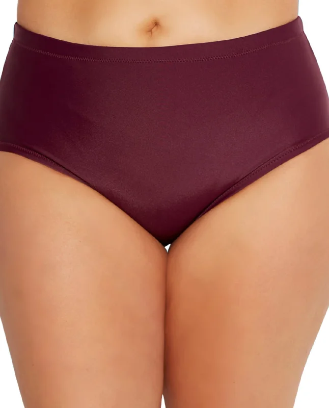 Raisins Curve St Vincent Mid Rise Plus Size Swim Brief in Maroon Crisscross Back Swimsuit