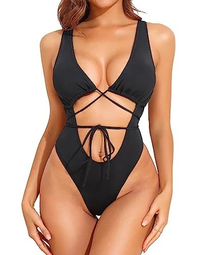 Sexy Strappy Cut Out One Piece Swimsuit Comfortable Swim Dress