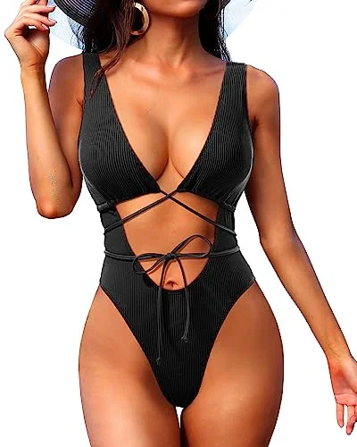 Sexy Strappy Cut Out One Piece Swimwear Mesh Detail Bikini