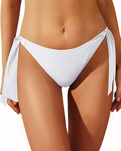 String Tie Side Low Rise Bikini Bottom for Women Full Coverage Swim Bottom Mesh Detail Bikini