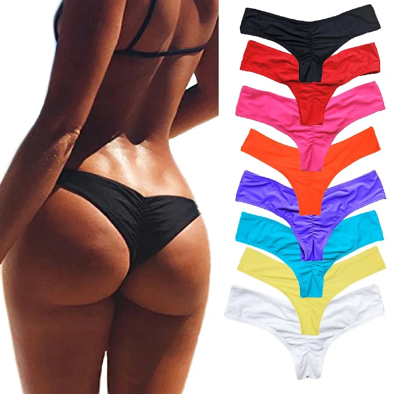 Swimwear Women Briefs Bikini Bottom Side Ties Brazilian Thong Swimsuit Classic Cut Bottoms Biquini Swim Short Ladies Swimsuit Plus-Size Bikini Set