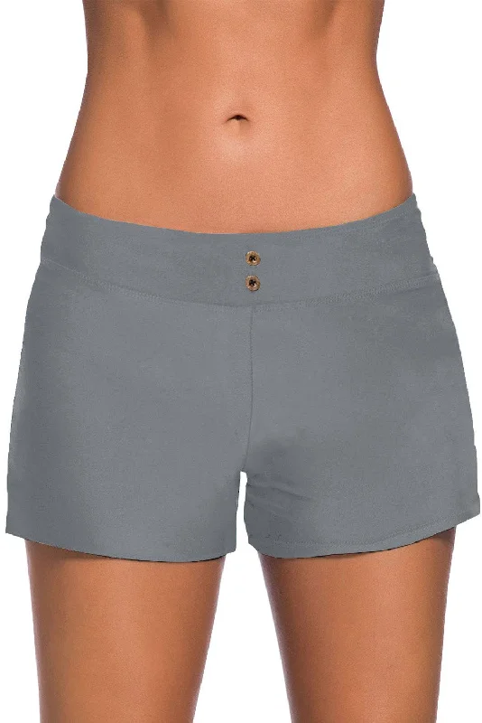 Women Gray Eyelets Waistband Swim Boyshorts Comfortable Tankini Set