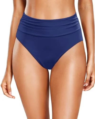 Women High Waisted Bikini Bottoms Tummy Control Swimsuit Bottoms Ruched Bathing Suit Swim Bottom High Cut Classic Sporty Swimsuit