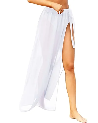 Swimwear Cover Ups For Women Beach Wrap Skirt-White Mesh Swimsuit Top