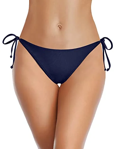 Full Coverage Swim Bottom Tie Side Bikini Bottom Low Rise Bathing Suit Bottom-Navy Blue Classic Sporty Swimsuit