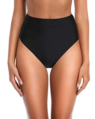 Women's High Waisted Bathing Suit Bottom Tummy Control Bikini Bottom Swimsuit-Black Strap Bikini Set