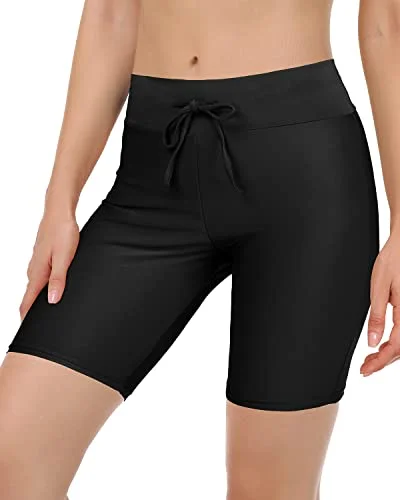 High Waisted Swim Shorts For Women Tummy Control Long Board Shorts-Black Halter Neck Swimsuit