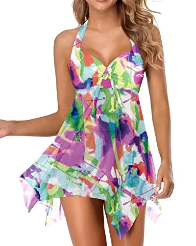 Push Up Underwire Swimsuits For Women Two Piece Swimdress-Color Tie Dye Strappy Back Bikini