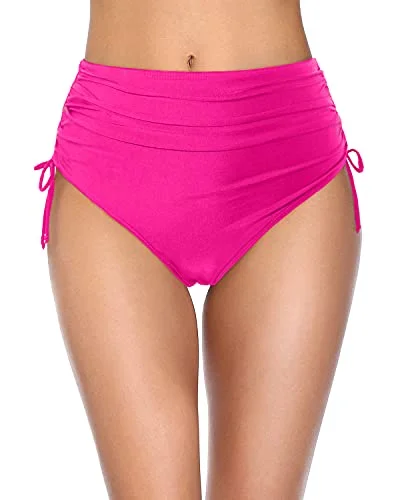 Women's High Waisted Full Coverage Swim Bottom Bikini Bottoms-Neon Pink Beach Ready Swimsuit