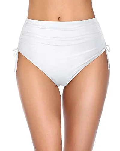 Ladies Full Coverage High Waisted Bikini Bottom Swimwear-White Elegant Swim Dress