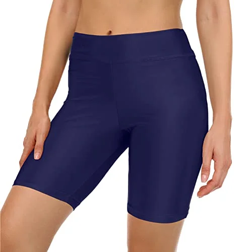 Non See Through Built In Briefs Swim Shorts Womens Swim Shorts-Navy Blue Push-Up Swimsuit Top