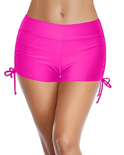 Mid Waisted Board Shorts For Women Swim Bathing Suit Shorts-Neon Pink Sexy Two-Piece Set