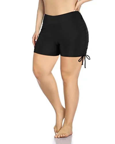 Board Swim Shorts Slim Look Plus Size High Waisted Swimsuit Shorts-Black Stylish Swimsuit Set