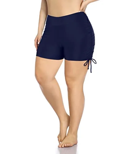 Tummy Control Bathing Suit Bottoms Plus Size Swim Shorts-Navy Blue Chic Beach Cover-Up