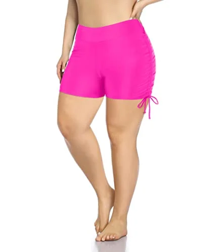 Modest Swimming Shorts For Women Plus Size High Waisted Swimsuit Shorts-Neon Pink High-Cut One-Piece