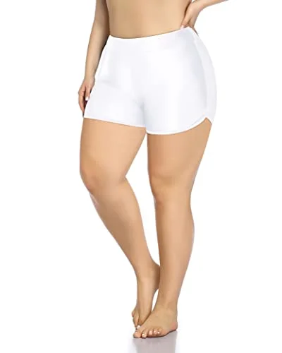 Stretchy Swim Board Shorts For Plus Size Women-White Sleek Mesh Bikini