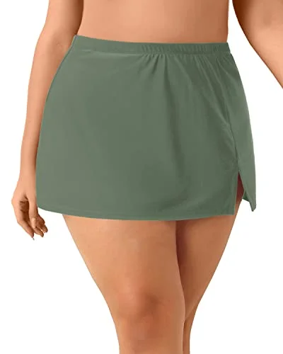 Tummy Control High Waisted Swimsuit Bottoms For Curvy Women-Olive Green Trendy Swimwear Set