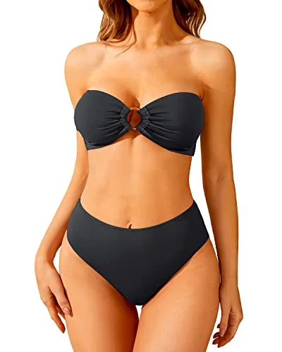 Women's Two Piece Bandeau Swimsuit High Waisted Bikini Set Ruched Swimwear Set