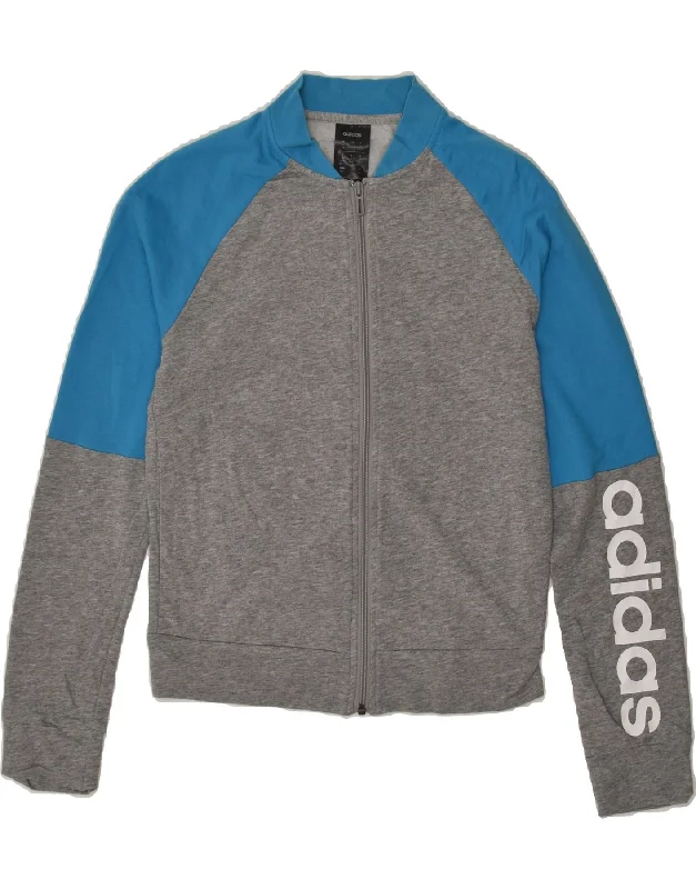 ADIDAS Womens Graphic Tracksuit Top Jacket UK 8/10 Small Grey Colourblock Anorak Shell Jacket Lightweight Jacket