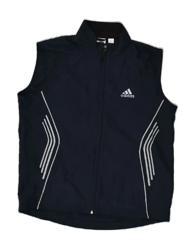 ADIDAS Womens Sleeveless Tracksuit Top Jacket UK 12 Medium Navy Blue Tailored Jacket Straight Jacket A-Line Jacket