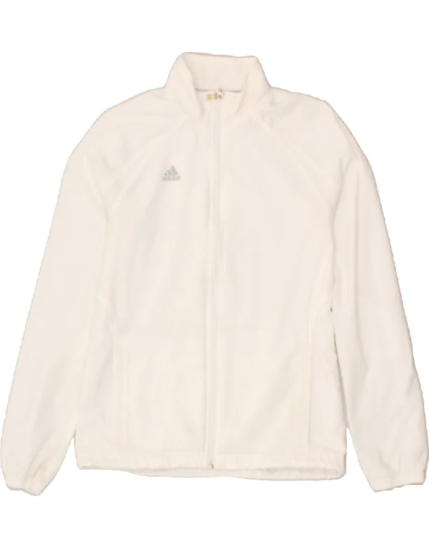 ADIDAS Womens Tracksuit Top Jacket UK 10 Small White Polyester A-Line Jacket Boat Neck Shawl Collar