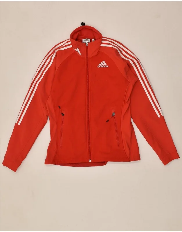 ADIDAS Womens Tracksuit Top Jacket UK 12 Medium Red Polyester Zip Front Button Front Snap Front