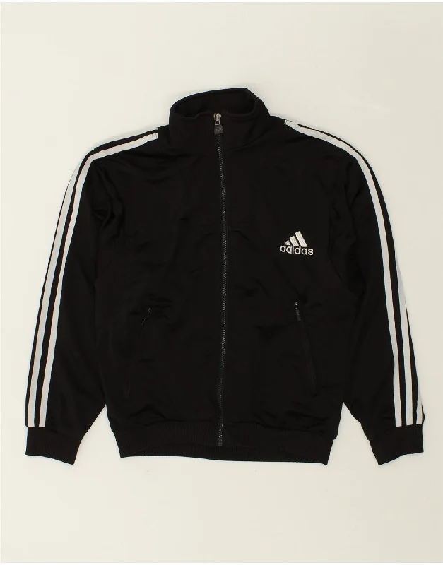 ADIDAS Womens Tracksuit Top Jacket UK 14 Medium Black Polyester Notch Collar Peter Pan Collar Cowl Neck