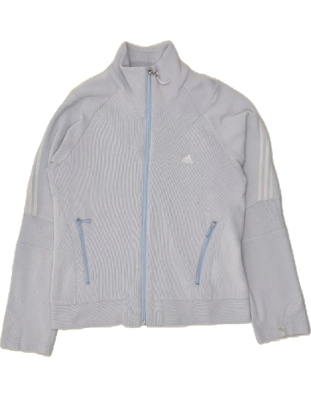 ADIDAS Womens Tracksuit Top Jacket UK 14 Medium Blue Cotton Wool Fabric Cashmere Fabric Tweed Fabric