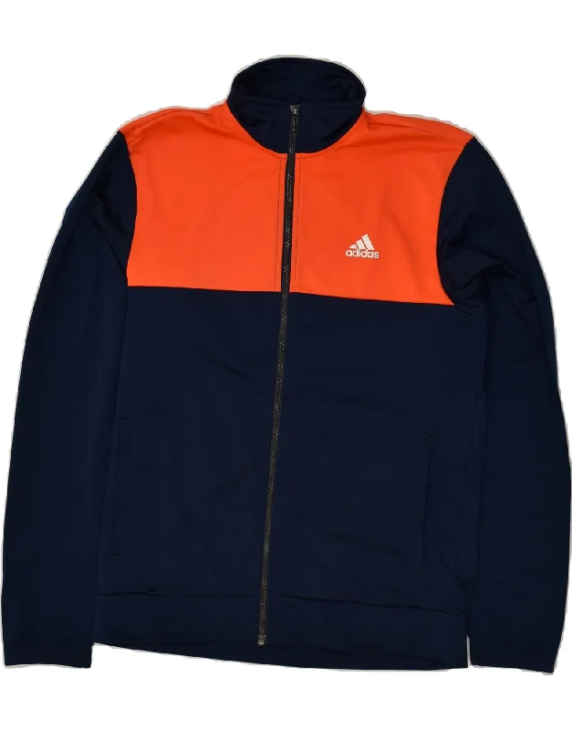 ADIDAS Womens Tracksuit Top Jacket UK 16 Large Navy Blue Colourblock One-Shoulder Jacket Off-the-Shoulder Jacket Asymmetrical Jacket