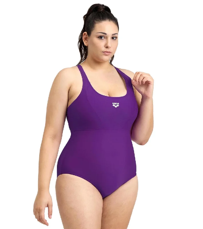 Arena Women's Plus Size Solid Control Pro Back Plus One Piece Swimsuit Purple Classic Sporty Swimsuit Arena Women's Plus Size Solid Control Pro Back Plus One Piece Swimsuit Purple Classic Sporty Swimsuit