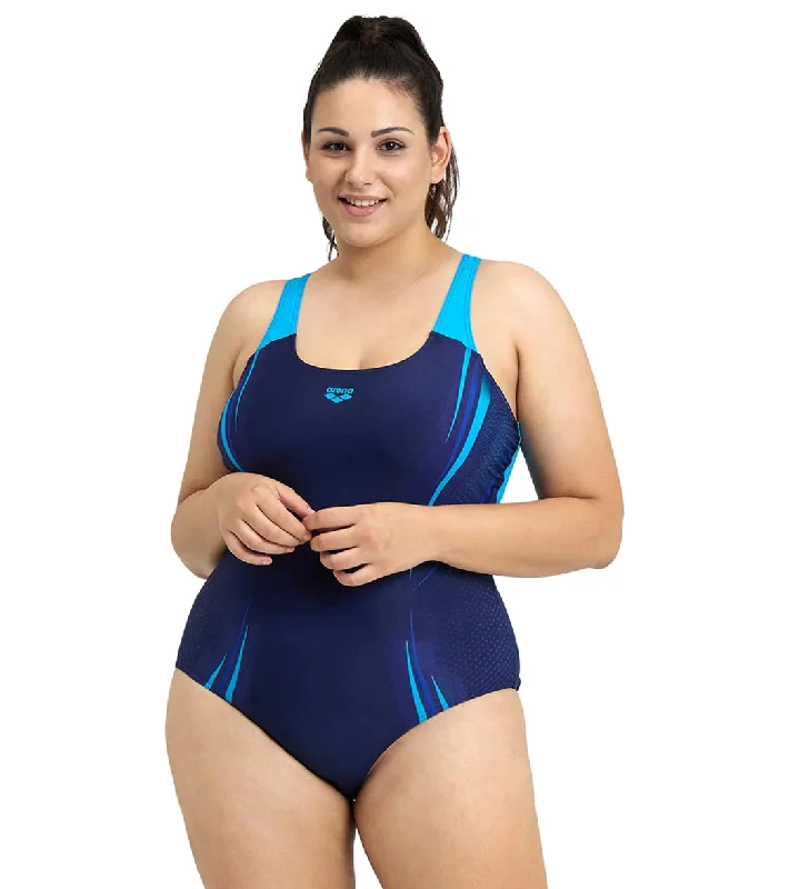 Arena Women's Plus Size Spikes Swim Pro Back One Piece Swimsuit Floral Bikini Top