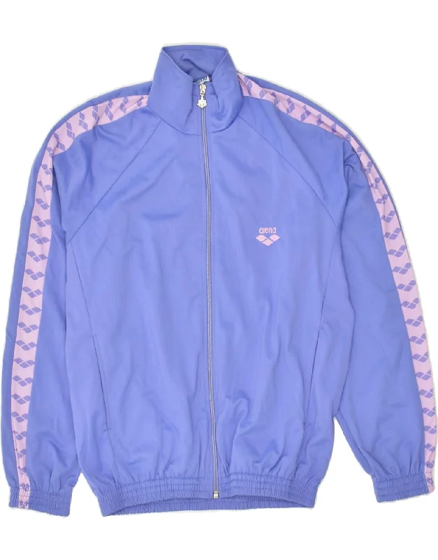 ARENA Womens Tracksuit Top Jacket UK 16 Large Blue Polyester Ribbed Jacket Pleated Jacket Ruffled Jacket