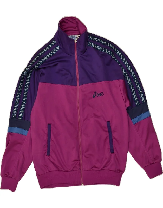 ASICS Womens Graphic Tracksuit Top Jacket IT 44 Medium Purple Colourblock Faux Fur Jacket Real Fur Jacket Shearling Jacket