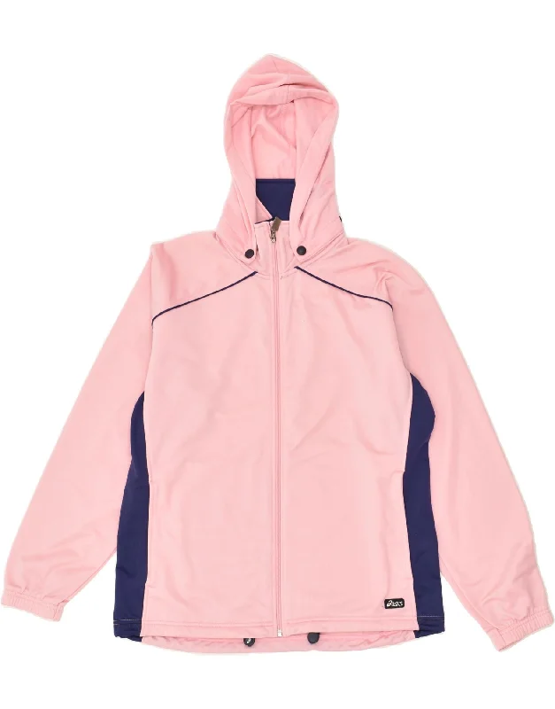 ASICS Womens Hooded Tracksuit Top Jacket UK 16 Large Pink Colourblock Tiered Jacket Buttoned Jacket Zippered Jacket