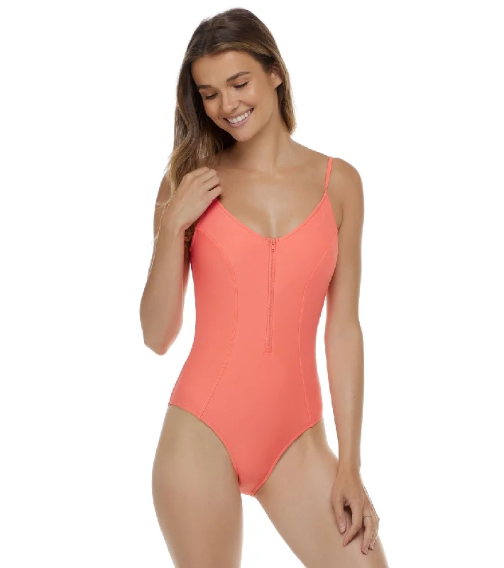 Body Glove Women's Smoothies Skylar Zip One Piece Swimsuit Sunset V-Neck Swim Dress