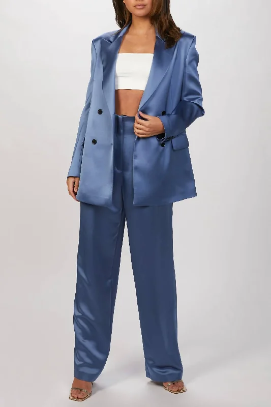 Bonnie Satin Jacket In Blue Toggled Jacket Drawstring Jacket Belted Jacket