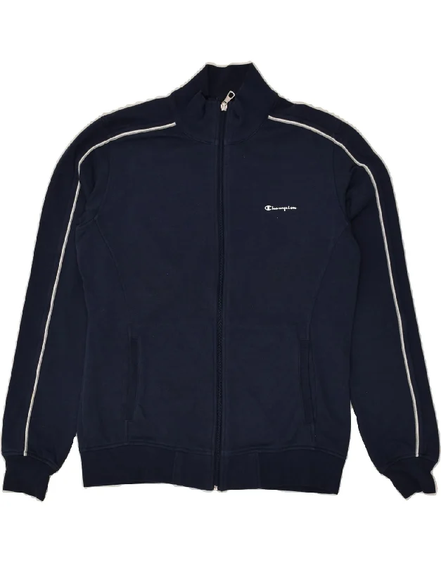 CHAMPION Womens Heritage Fit Tracksuit Top Jacket UK 16 Large Navy Blue Front Pockets Side Pockets Patch Pockets