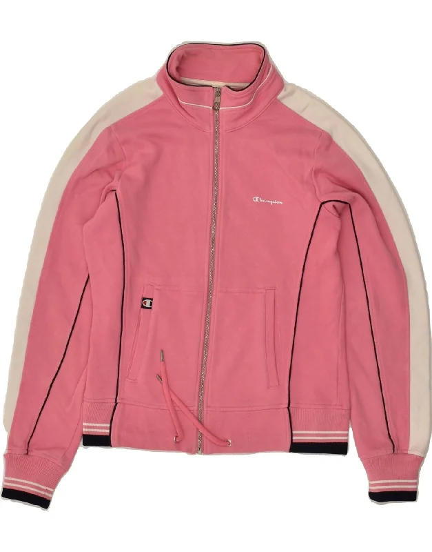 CHAMPION Womens Tracksuit Top Jacket UK 10 Small Pink Cotton Tailored Jacket Straight Jacket A-Line Jacket