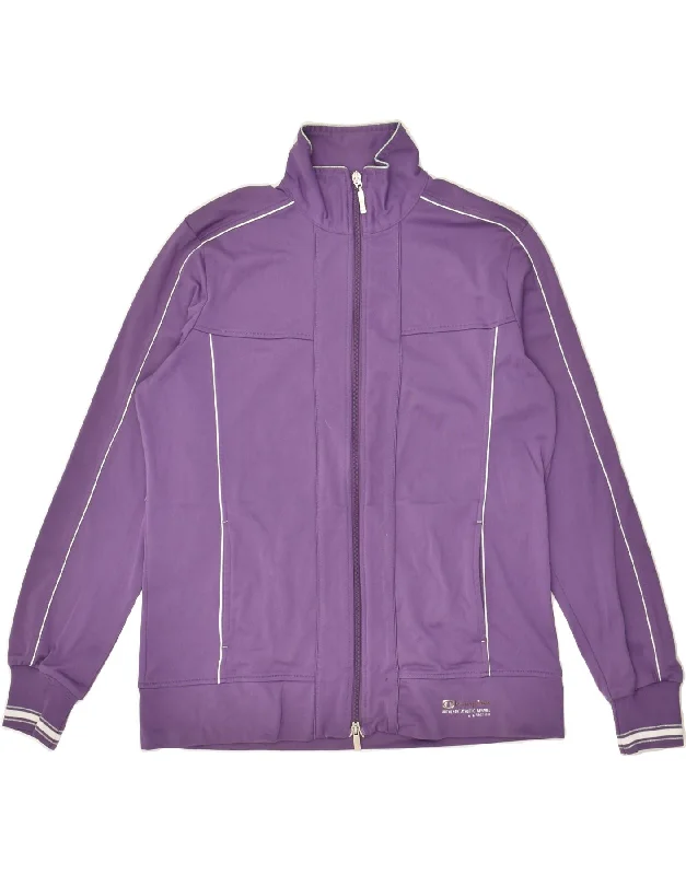 CHAMPION Womens Tracksuit Top Jacket UK 14 Large Purple Ribbed Jacket Pleated Jacket Ruffled Jacket