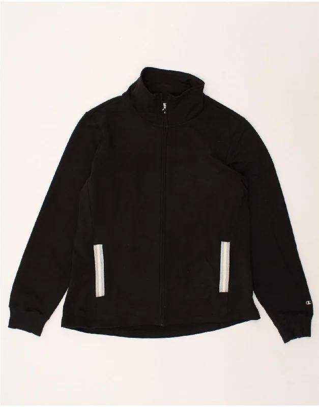 CHAMPION Womens Tracksuit Top Jacket UK 18 XL Black Cotton Front Pockets Side Pockets Patch Pockets